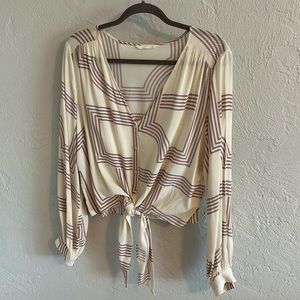 H & M  tie in front blouse. Long sleeve casual print